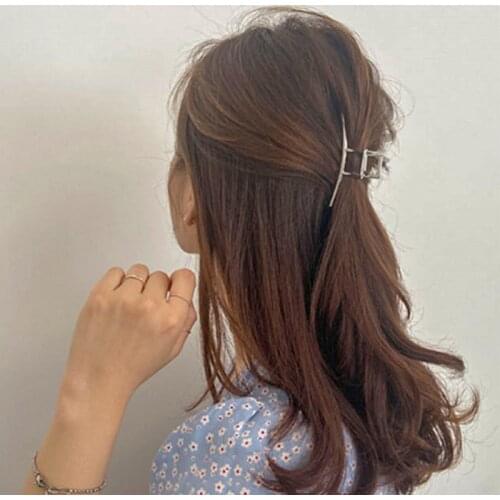 Women Girls Geometric Hair Claw Clamps Metal Hair Crab T Shape Hair Claw Clip Solid Color Hairpin Large Size Hair Accessories