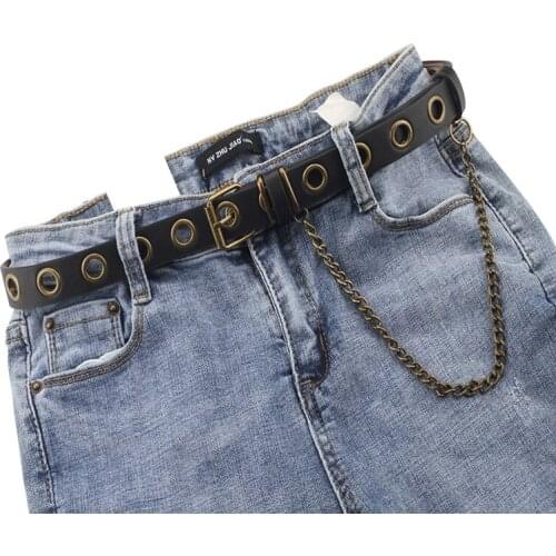 Retro Women Belt Solid Color Imitation Leather Pin Buckle Womens Punk Belt Fashion Decoration Female Belt Jeans Belt Chain Belt