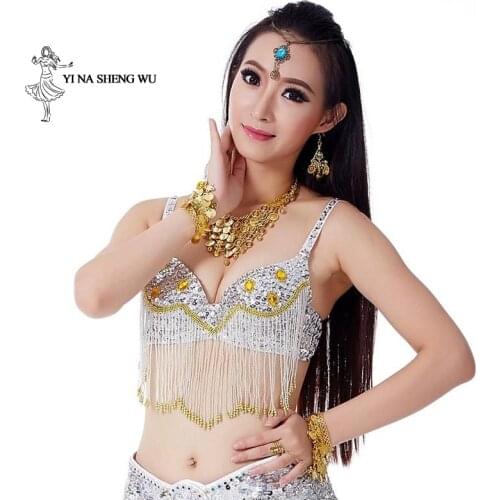 Belly Dance Bra Sequins Diamonds Brassiere Dancing Bra Tassel Hanging Beaded Sexy Belly Dancing Stage & Dance Wear 9 Colors 1 PC