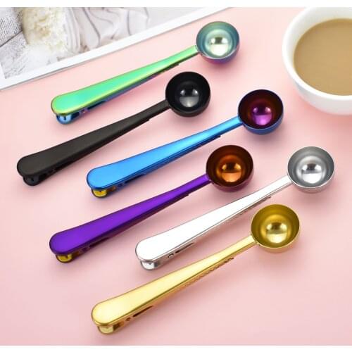 1 PC Two-in-one Stainless Steel Coffee Spoon Sealing Clip Kitchen Gold Accessories Recipient Cafe Expresso Cucharilla Decoration