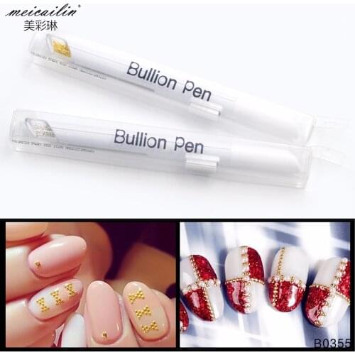 1 PCS Metal Nail Beads Dotting Pen 1mm Painting Bullion Pen Gold Silver Rhinestone Handle Manicure for Nail Art Decorations