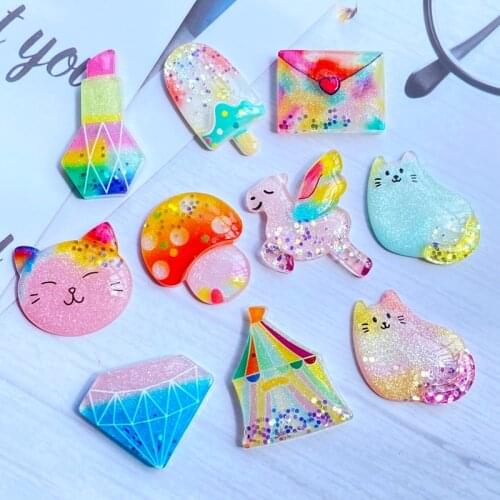 10Pcs Mini Cute Cartoon Animal / Ice Cream Flat Back Resin Art Supply Decoration Charm Craft Hair Bow Accessories H80