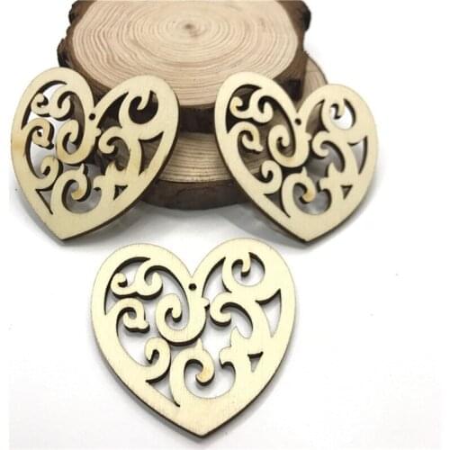 100PCS Lovely Flower Heart Pattern Wooden Craft Handmade Scrapbooking Painting Collection Craft Hanging Ornament Wood DIY Crafts