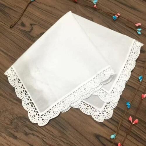 12 PCS Weddings Gifts Wedding Bridal Handkerchiefs White Cotton Hankies With Lace Edges Vintage Crochet Hanky For Brid