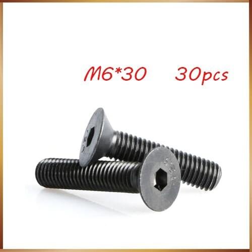 30pcs M6x30 mm M6*30 mm flat head countersunk head black grade 10.9 Alloy Steel Hex Socket Head Cap Screw nails,bolts