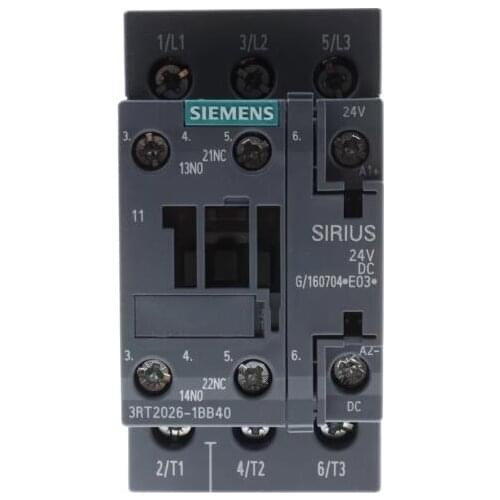 3RT2026-1BB40 3RT1026-1BB40 3 Pole Contactor - 25 A, 24 V dc Coil, SIRIUS Innovation, 3NO, 11 kW