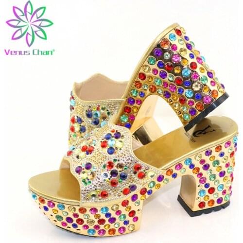 African Pumps Shoe Summer Italy Women Wedding Shoes Rhinestone Elegant Women Summer Slipper Shoes Plus Size Women Shoes 42