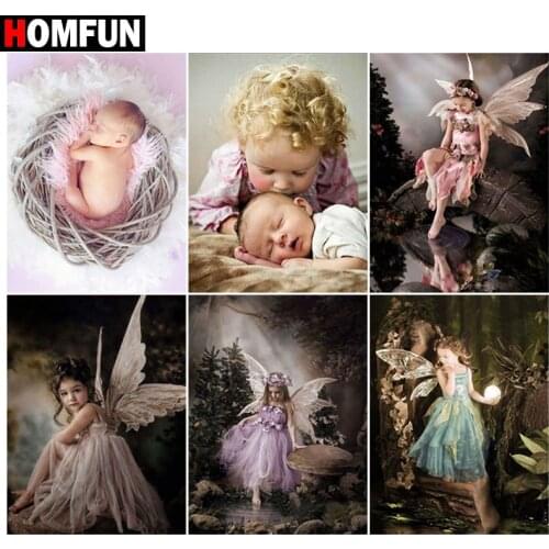 HOMFUN DIY Diamond Painting "Elves baby girl" Full Drill Square Round Diamond Embroidery 5D Cross Stitch Decoration Home