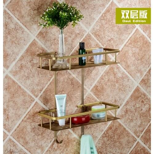 Bronze total solid brass Wall Mounted Bathroom double lever Corner Shelf Bathroom Shampoo Shelf Bath Shower Shelf Soap Holder