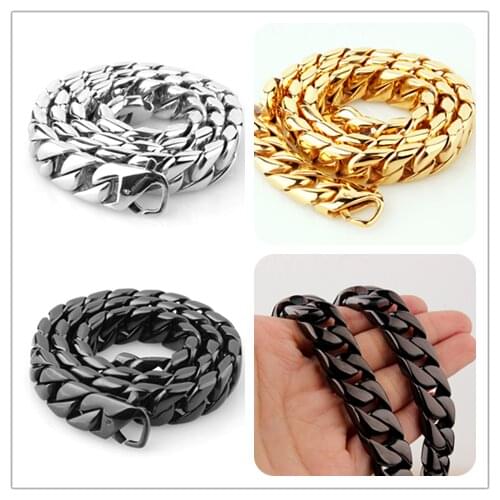 New Arrival Gold Black Color Heavy 15mm Curb Cuban Casting Chain Necklace 316L Stainless Steel Mens Jewelry