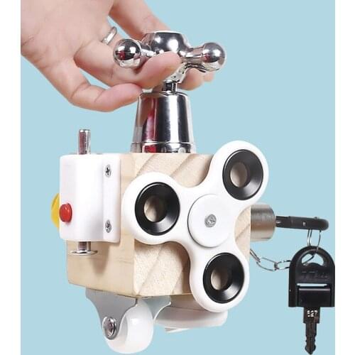 Baby Montessori Wooden Busy Block Unlock Toy Hands Ability Training Lock Box Preschool Early Learning Cube Toys for Children