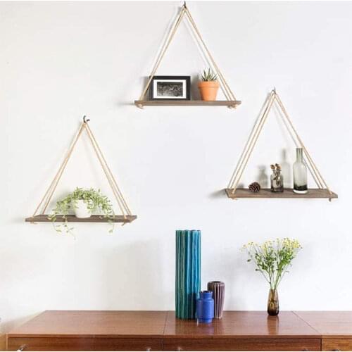 Premium Wood Swing Hanging Rope Wall Mounted Floating Shelves Plant Flower Pot Indoor Outdoor Decoration Simple Design Sling