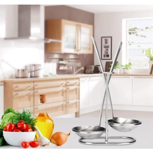 Stainless Steel Spoon Rest Holder,Long Handle Vertical Saving Soup Ladles Holders, Ladle Rest Soup Ladle Holder Silver double