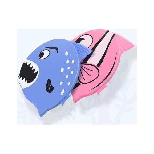 Kids Lovely Swimming Cap Children High Elastic Silicone Swim Caps For Diving Surfing Boys Bathing Cap Cartoon Fish Ear Swim Hats