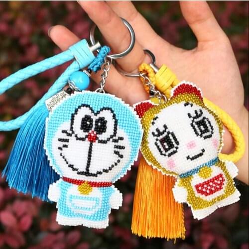 Doraemon a cross stitch kit unifinished printed stamped 14ct plastic canvas DIY handmade craft needlework Keychain rope tassel