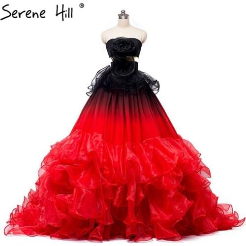 Elegant Black and Red Ball Gown Evening Dresses 2020 Sleeveless Ruffles Gold Sash Long Party Gown Longo BHA2113