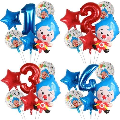 6pcs/Set Plim Clown Foil Helium Balloons Red Number Balls Air Globos Childrens Happy Birthday Party Decorations Kids Toys Gifts