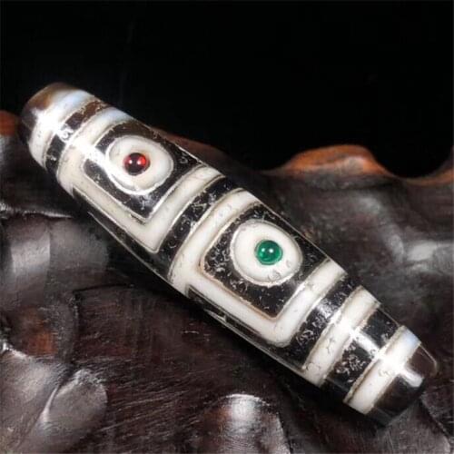 Inlay Tourmaline Beads and Silver Natural agate Amulet 4 Eyes Dzi Beads Loosing Beads Fine Beads Collection