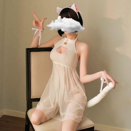 Kawaii Lingerie Wild Catwomen Costume Set Headband Roleplay Cosplay Cat Uniform Pajamas Japanese Sweet Sexy Babydoll Maid Outfit