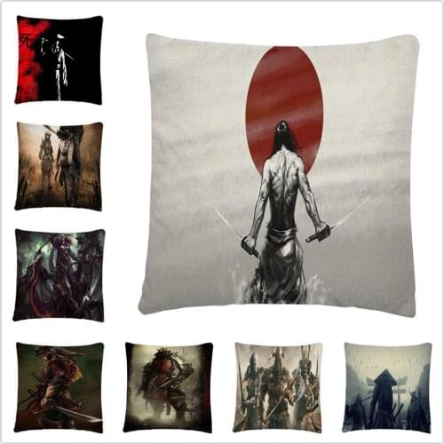 Japanese Samurai pattern Linen Cushion Cover Pillow Case for Home Sofa Car Decor Pillowcase 45X45cm
