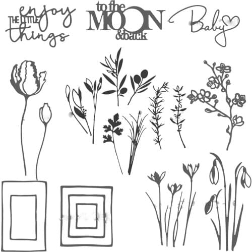 Lotus Tulip Wild Flower Baby Words Metal Cutting Dies Stencils For DIY Scrapbooking Decorative Embossing Craft Die Cuts Template