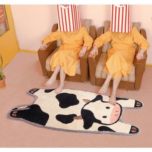 Multi-function Cute cow shaped woven bathroom floor mat 70x160cm,children room decoration hanging rug,tapestry