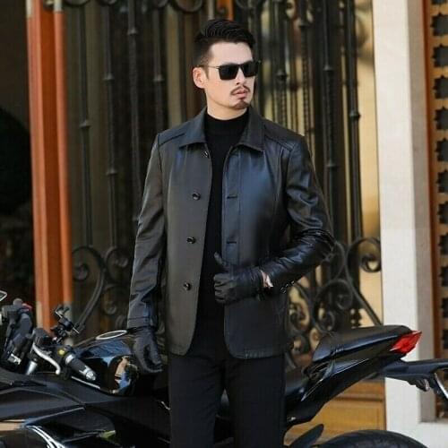 Men Plus Size Genuine Leather Coats Casual Coat Mens Genuine Leather Jacket Men Slim Handsome Leather Jacket Men Clothing