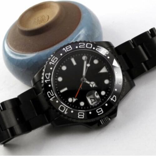 PVD Watch Men Wristwatch 40mm orange GMT Function Sapphire Glass Date Window Ceramic Bezel