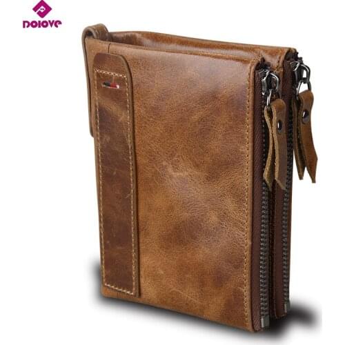 DOLOVE Genuine Crazy Horse Leather Men Wallet Short Coin Purse Small Vintage Wallets Brand High Quality Designer carteira D-7608