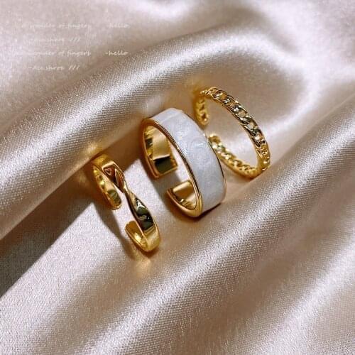 New Gothic Oil Dripping White Three Piece Gold Rings For Woman 2021 Korean Fashion Jewelry Girls Sexy Finger Set Accessories