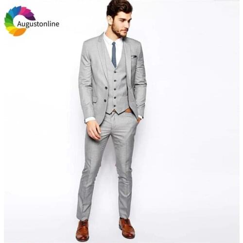 Casual Grey Men Business Suits Slim Fit Tuxedos Groom Suit Mens Wedding Suits Custom Made Trajes De Novio Hombre Blazers Ternos