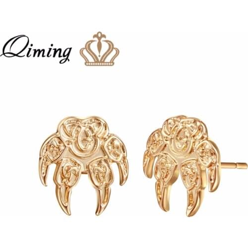 QIMING Veles Stamp fashion Earrings Women Men Vintage Wolf Paw Stud Earrings Pagan Talisman Earring Men Jewelry Gold Gift