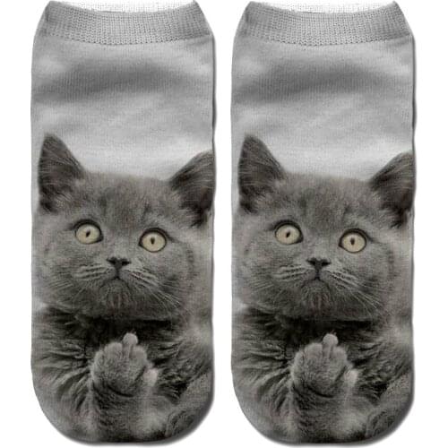 Cute 3D Printed Cat Pattern Boat Socks Slipper Short Ankle Socks Winter Autumn For Woman Men