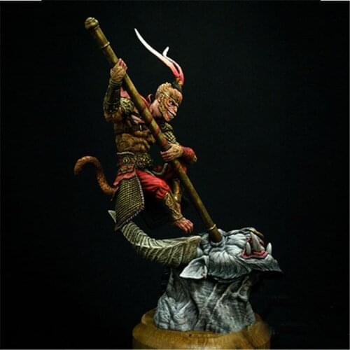 90mm Resin Figure Scale Model Kit Monkey King and Bull Head Assembling Model Resin Kit Colorless Self-Assembled Toys R23