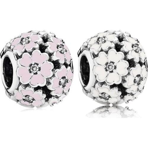 High Quality 925 Sterling Silver Daisy Enamel Flower Lock Clip Charm Fit Pan Bracelet For Women Diy Jewelry Bead