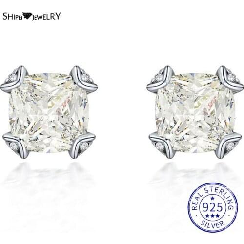 Shipei Fashion 925 Sterling Silver Greated Moissanite Diamonds Gemstone Wedding Fine Jewelry Engagement White Gold Ear Studs