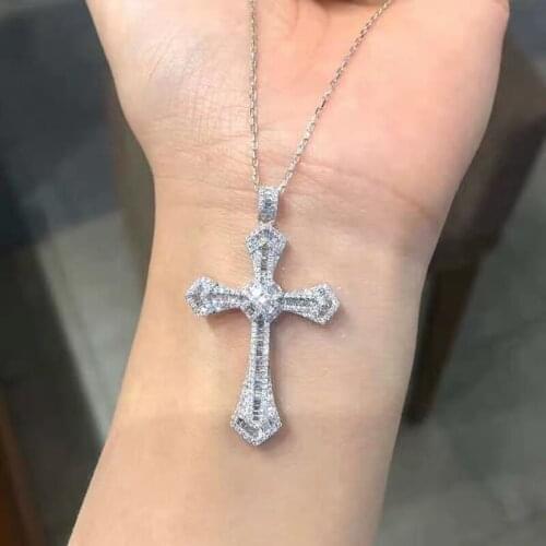 Vintage Long Cross Pendant AAAAA cz 925 sterling silver Party Wedding Cross Pendants necalaces for women Men Gemstones Jewelry