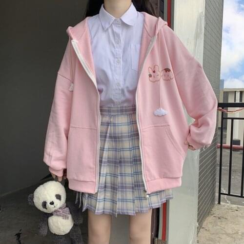 Women Kawaii New Autumn Sweet Goth Loose Pink Sweatshirt Hooded Sweatshirts Female Preppy Style Oversized Jacket Cute Tops Y2k