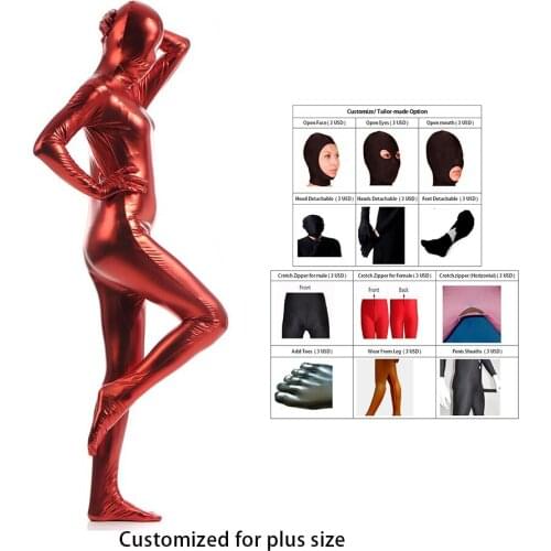 2017 Shiny Lycra Spandex Shiny Wine Red womens Unitard Catsuits Metallic Footed Zipper Zentai Bodysuit