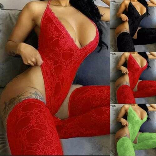 New Women Teddy Lace Lingerie Bodysuit V-Neck Backless Femme Pajamas Stockings Suit Sexy Lingerie Apparel Sexy Lenceria Costumes