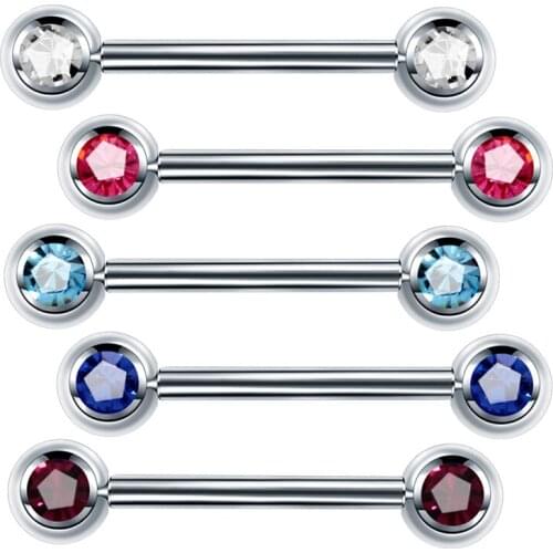 2Pcs 14G Internally Thread Sexy Mamilo Piercings Tongue Barbell Piercings Women Jewelry CZ Nipple Shiled Bars Piercing