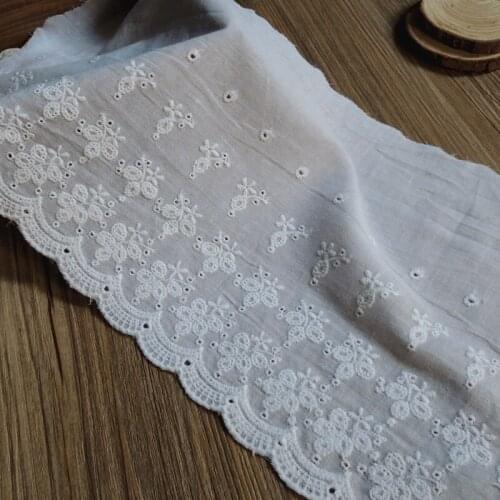 5Y/LOT Laciness Accessories White Cotton Cloth Cutout Embroidery Fabric Lace Trim Ribbon Band 20cm width-QX