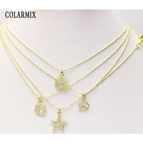 8 Strand Zirconia Solar & star charms necklace jewelry accessories Slim chain necklace for women New design 8226