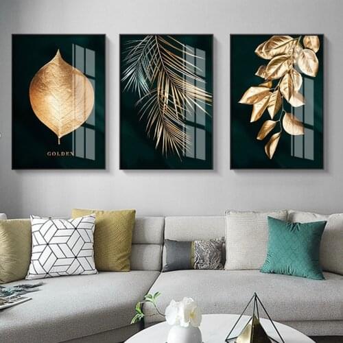 RELIABLI ART Black Posters Wall Art Canvas Paintings Gold Leaves Pictures Living Room Decoration Sofa Background No Frame