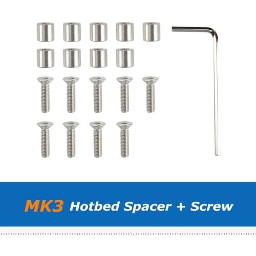 9pcs/set 6x6x3mm Aluminum Spacer + M3 Screw + Wrench For Prusa MK3 Y Carriage Heated Bed Platform 3D Printer Parts