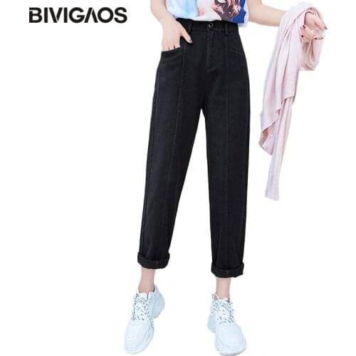 BIVIGAOS 2019 Spring Casual Cargo Pants Women Korean Button Zipper Big Pockets Loose Pants Ladies Ninth Overalls Harem Pants