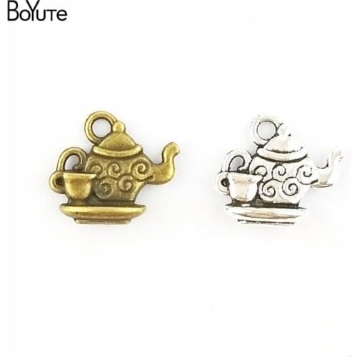 BoYuTe (100 Pieces/lot) Vintage Teapot Lucky Purse Wine Pot Charms Antique Bronze Silver Plated Alloy Pendant Diy Jewelry Making