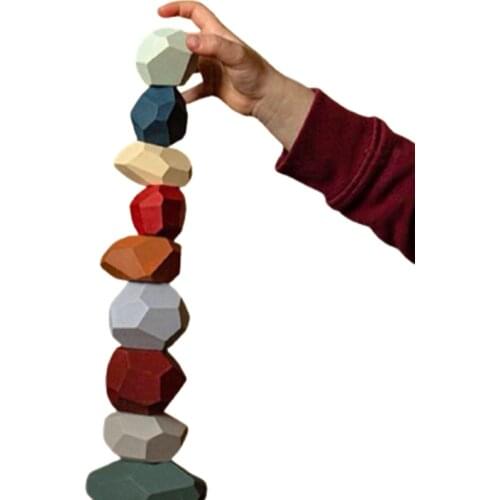 Baby Toys Wooden Stone Colorful Jenga Building Block Rainbow Stones Educational Stacking Game Montessori Toy Gifts For Children