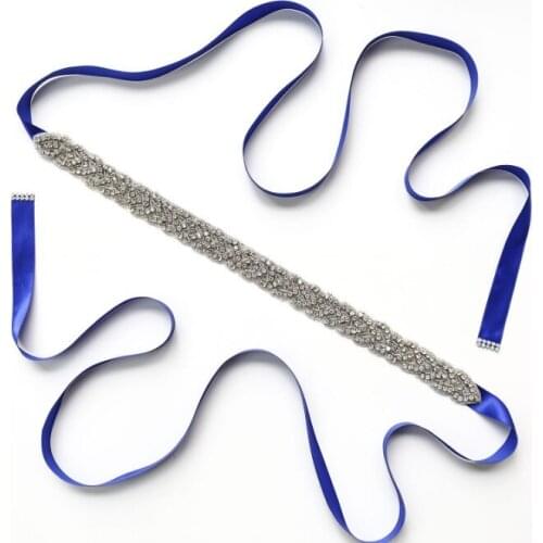 Blue Long Crystal Bridesmaid Wedding Belts Rhinestone Wedding Prom Dress Belt Formal Bridal Ribbon Sash Belt Wedding Accessories