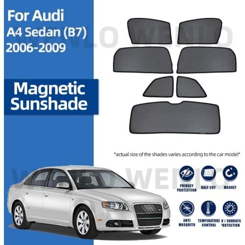 For Audi A4 Sedan B7 2006-2009 Front Windshield Car Sunshade Side Window Blind Sun Shade Magnetic Visor Door Grid Mesh Curtains
